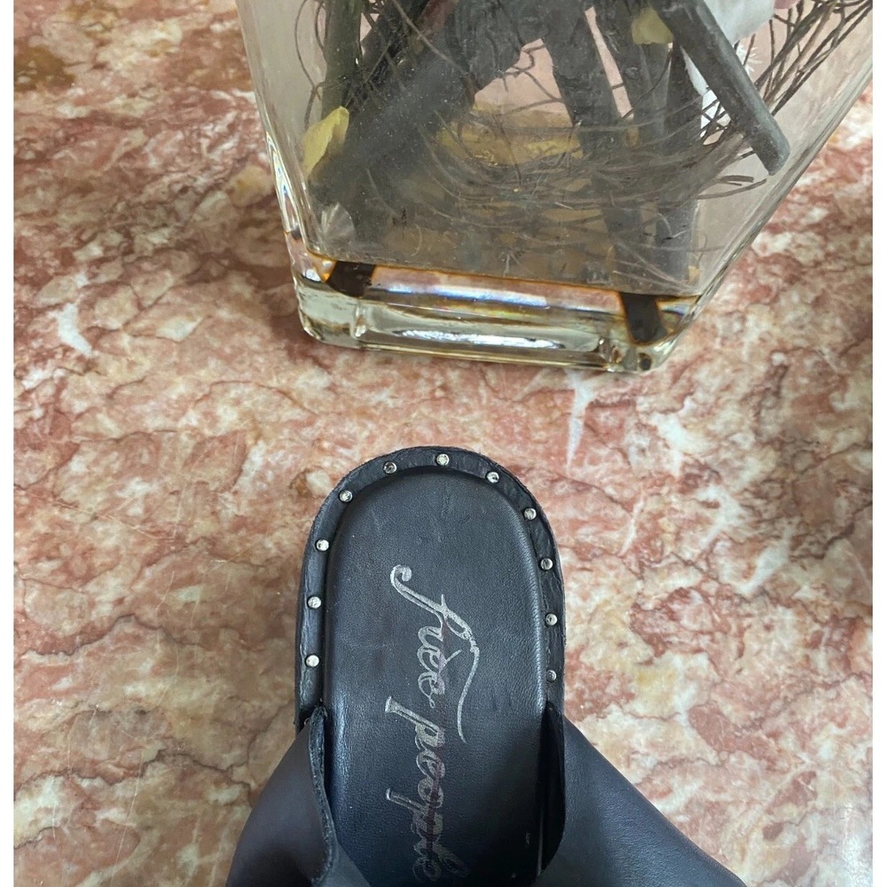 New Free People  Happiness Black Leather Heeled Sandal Sz 38/38.5 /US‎ 8.5M $158 - Picture 10 of 10